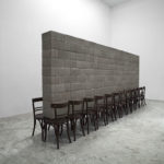 Untitled, 2014 cement blocks on chairs 220x500x95 cm